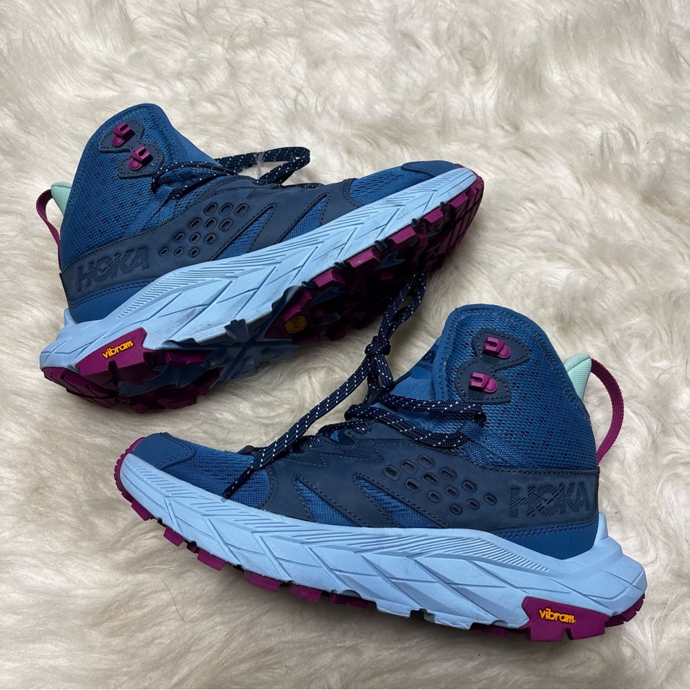 Hoka Women's Blue Teal Trail Running Shoes with Purple Accents